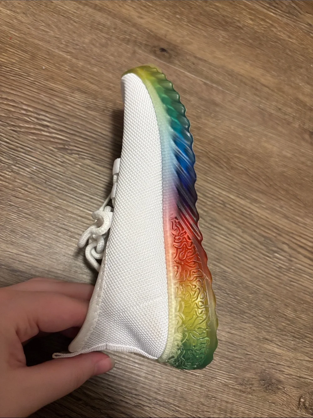 kids white and rainbow sneakers